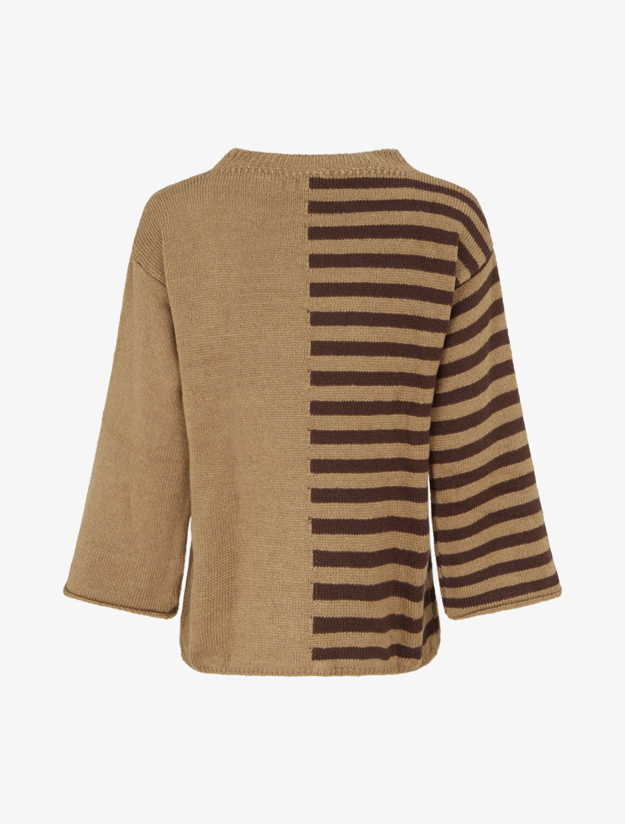 Pull en mohair mélangé à rayures et col rond - Camel - 2