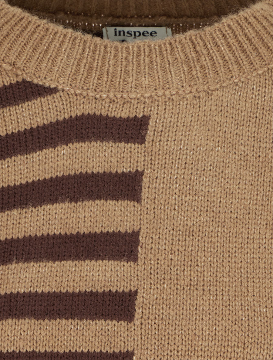 Pull en mohair mélangé à rayures et col rond - Camel - 3