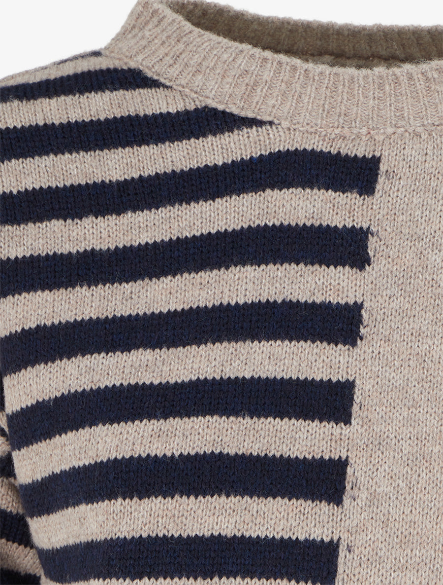 Pull en mohair mélangé à rayures et col rond - Taupe - 3