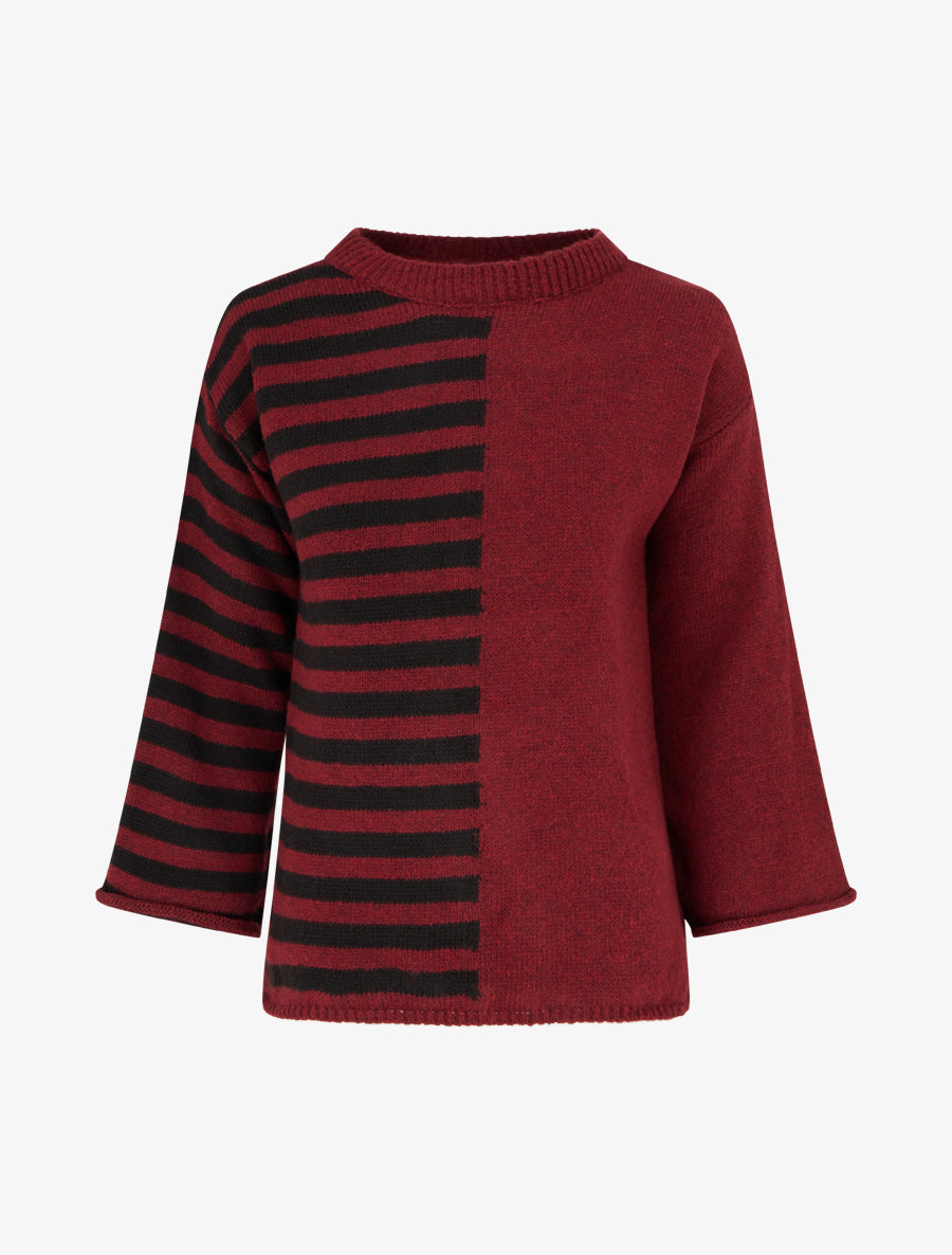 Pull en mohair mélangé à rayures et col rond - Bordeaux - 1