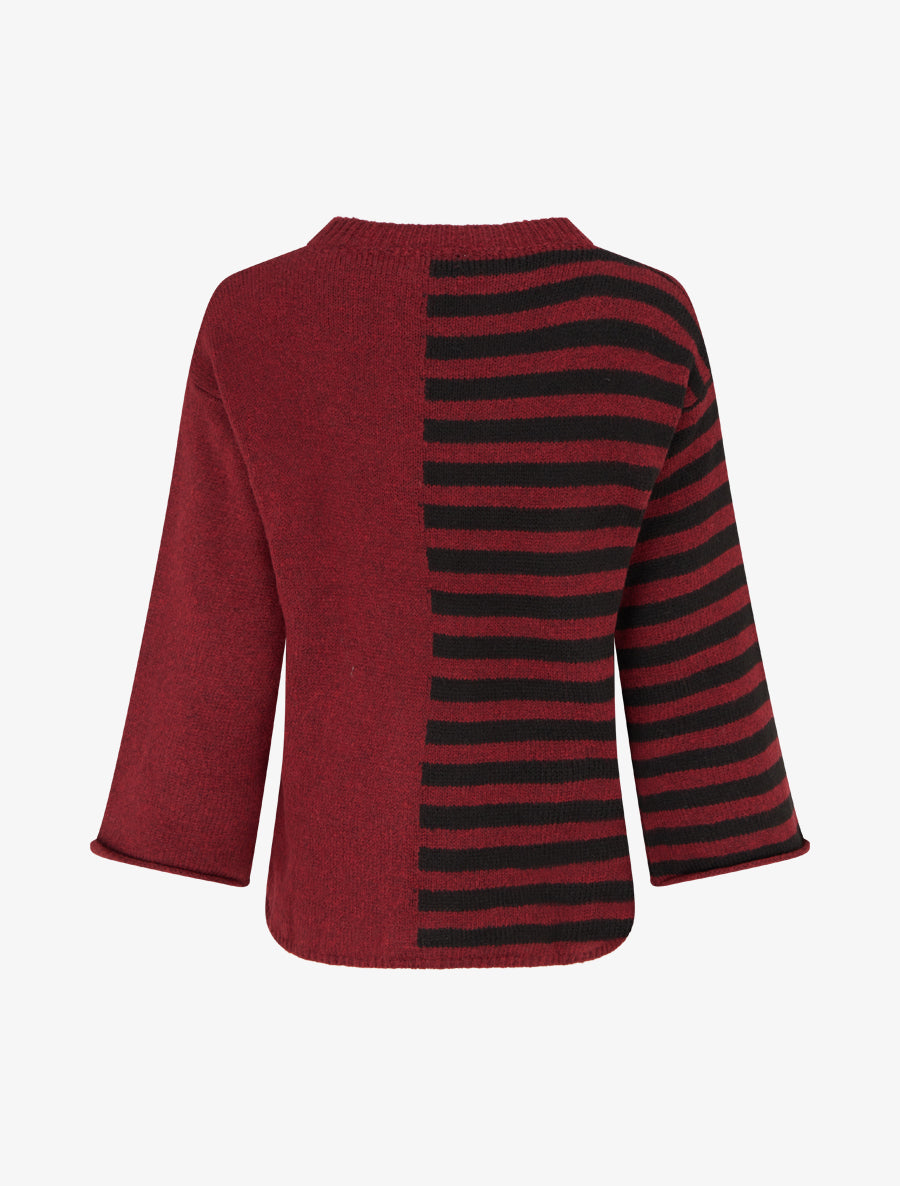 Pull en mohair mélangé à rayures et col rond - Bordeaux - 2