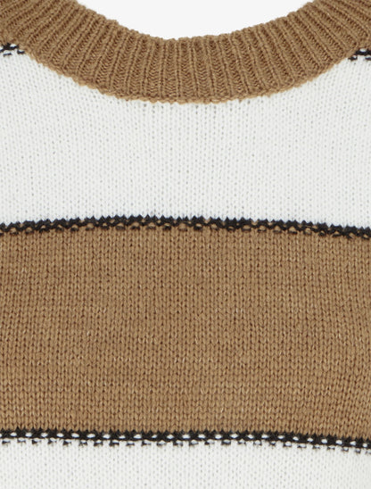 Pull à rayures tricolore en mohair mélangé - Camel - 3