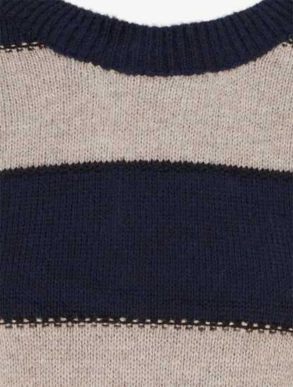 Pull à rayures tricolore en mohair mélangé - Marine - 3