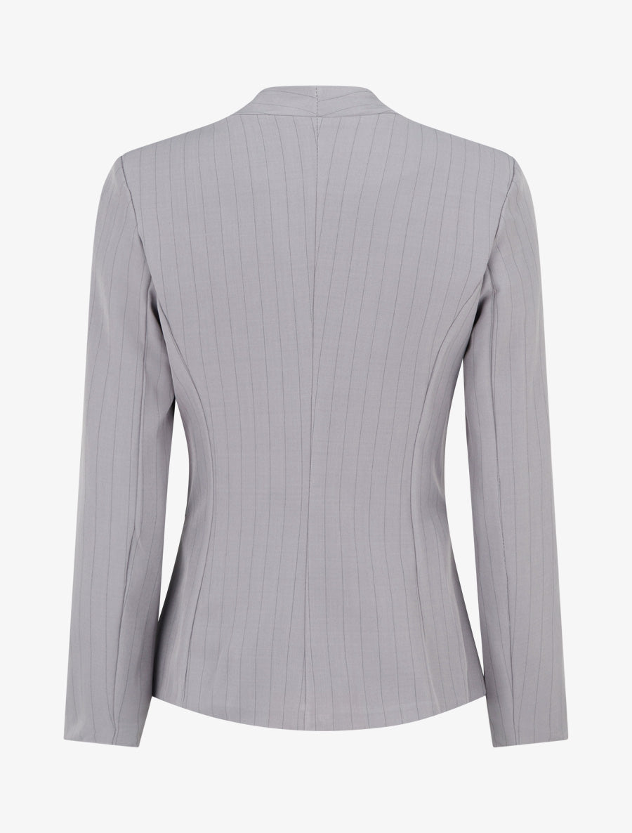 Blazer rayé à col droit - Gris - 2