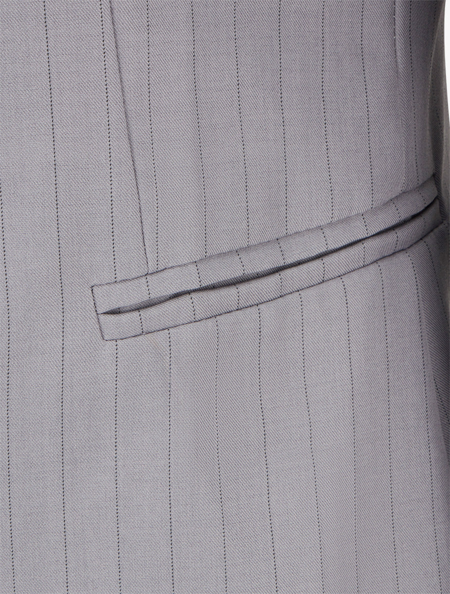 Blazer rayé à col droit - Gris - 3