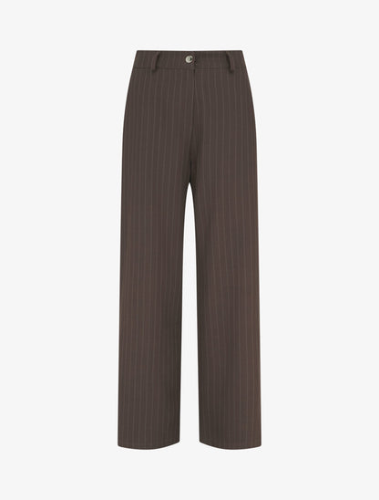 Pantalon rayé à taille élastiquée - Marron - 1