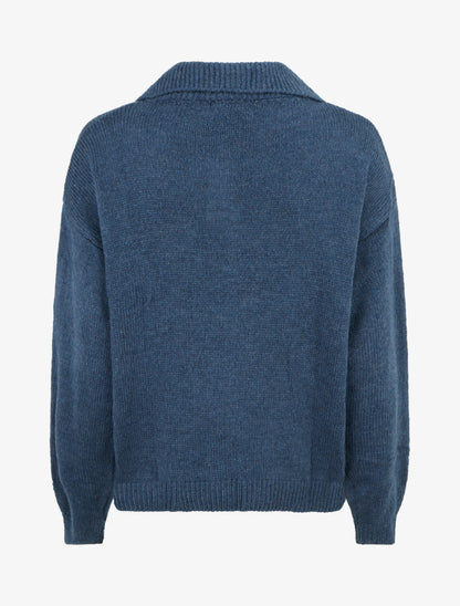 Pull en maille à col boutonné - Bleu canard - 2