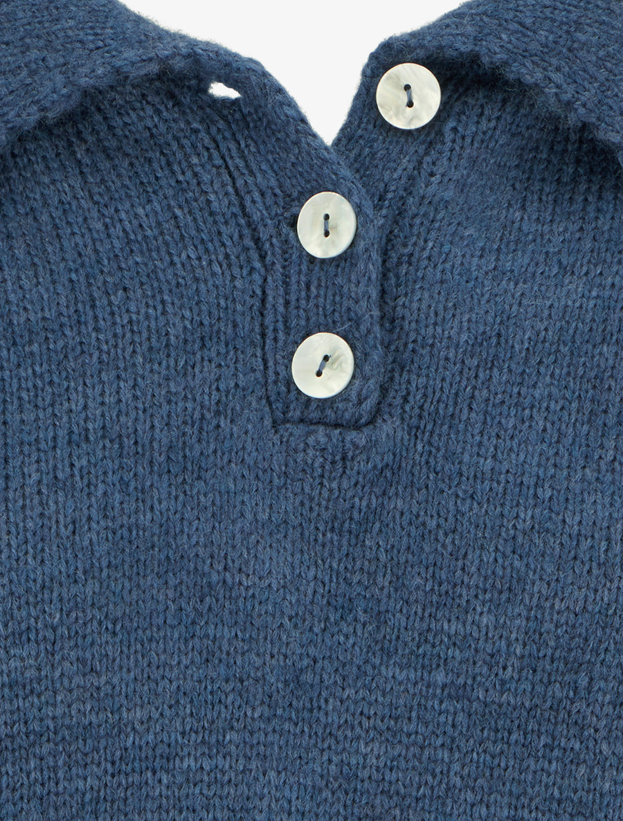 Pull en maille à col boutonné - Bleu canard - 3