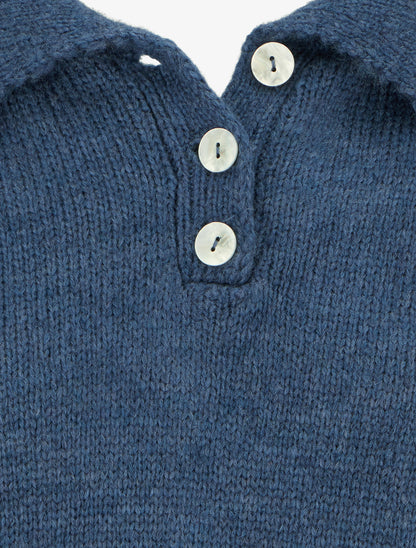 Pull en maille à col boutonné - Bleu canard - 3