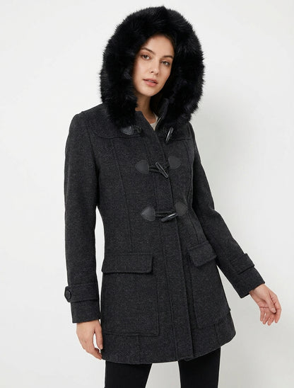 Effen duffelcoat met capuchon - Antracietgrijs