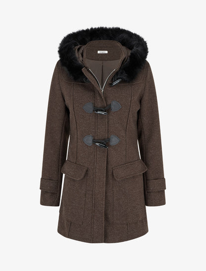 Duffle-coat uni à capuche - Marron - 1