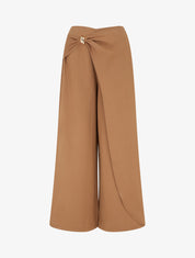 Pantalon ample à pan et bijou métallique - Camel - 1
