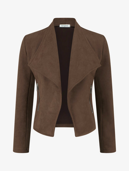 Veste en suédine à poches décoratives zippées - Marron - 1