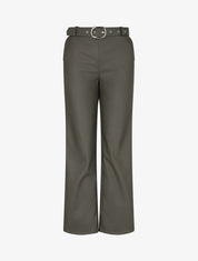 Pantalon droit uni en simili - Kaki - 1