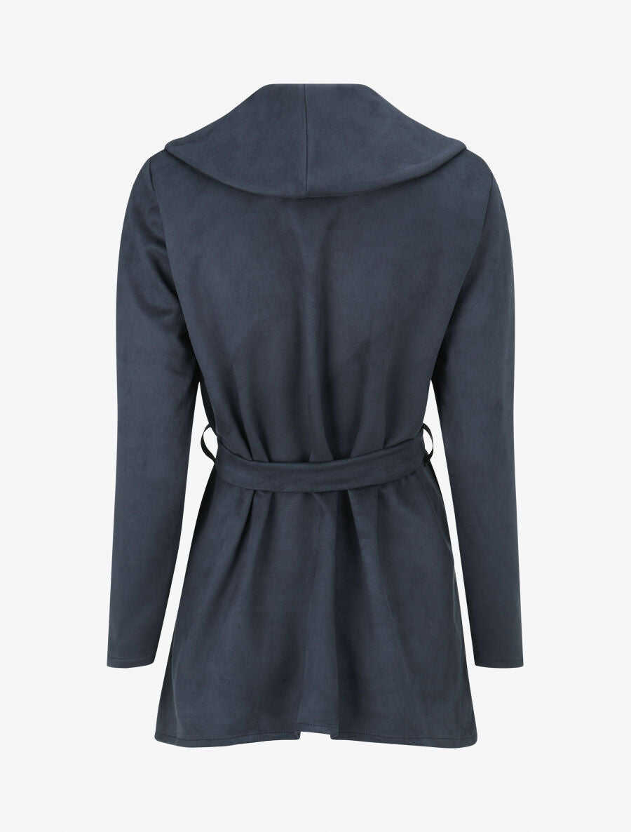 Veste longue unie en suédine - Marine - 2