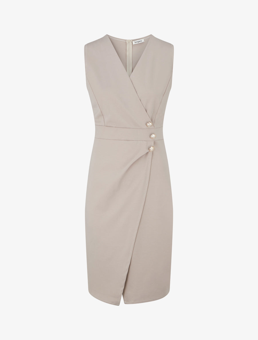 Robe portefeuille sans manches - Beige - 1