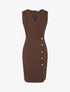 Robe cache-coeur sans manches à boutons décoratifs - Marron - 1