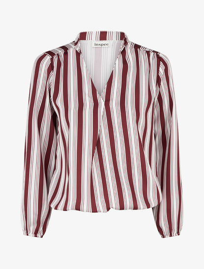 Blouse rayée satinée coupe boule - Bordeaux - 1