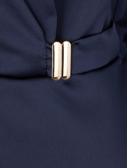 Blouse satinée à taille élastiquée - Marine - 3