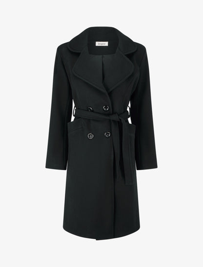 Manteau long croisé en laine mélangée - Noir - 1