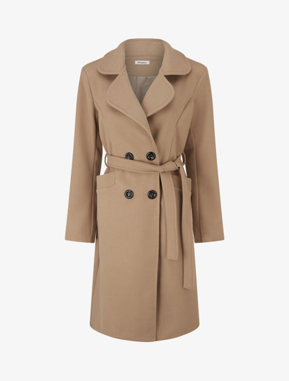 Manteau long croisé en laine mélangée - Camel - 1