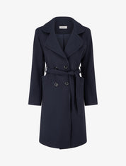Manteau long croisé en laine mélangée - Marine - 1