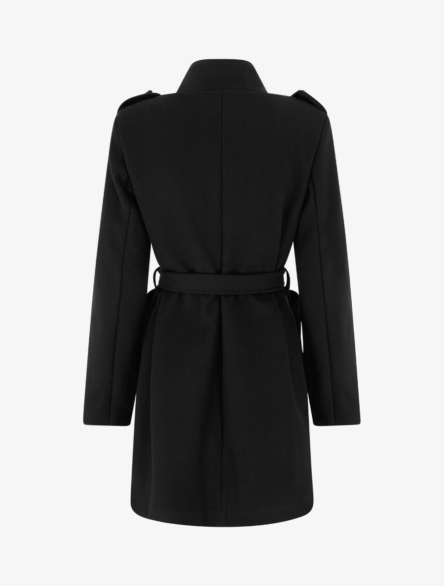 Manteau style officier en laine mélangée - Noir - 2