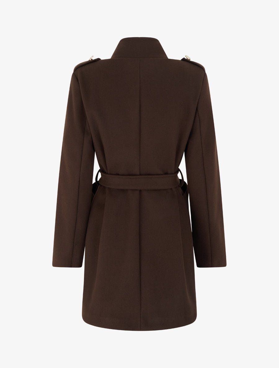 Manteau style officier en laine mélangée - Marron - 2