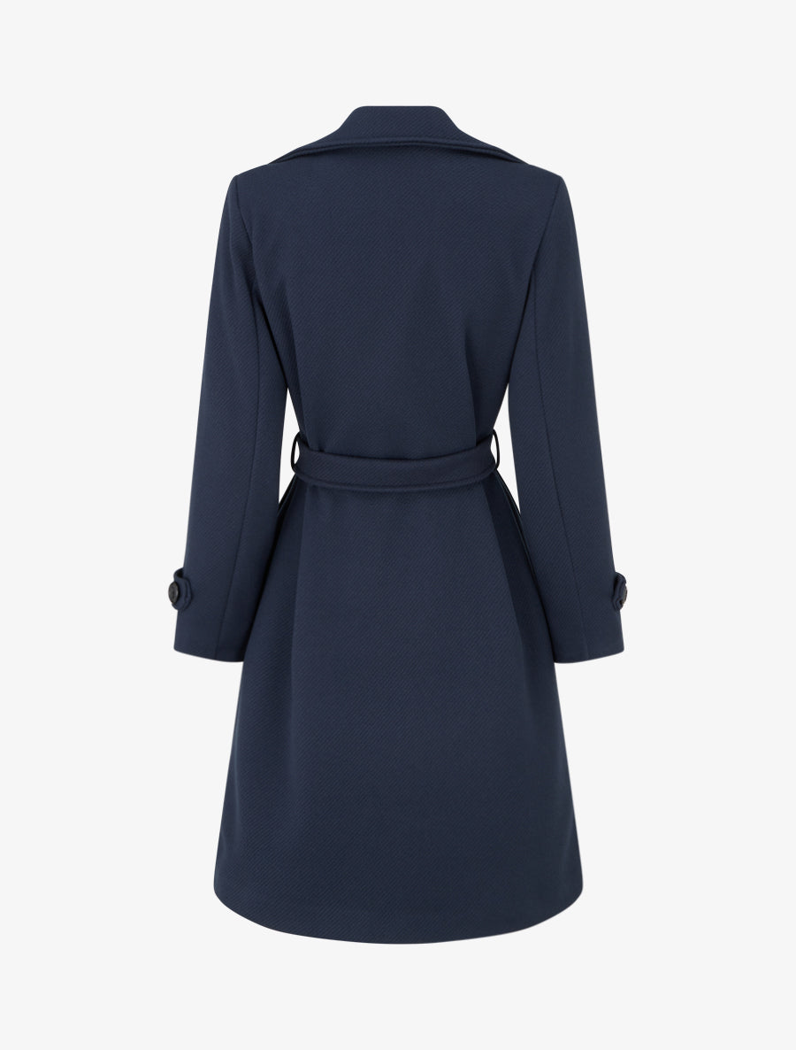 Manteau droit uni ceinturé - Marine - 2