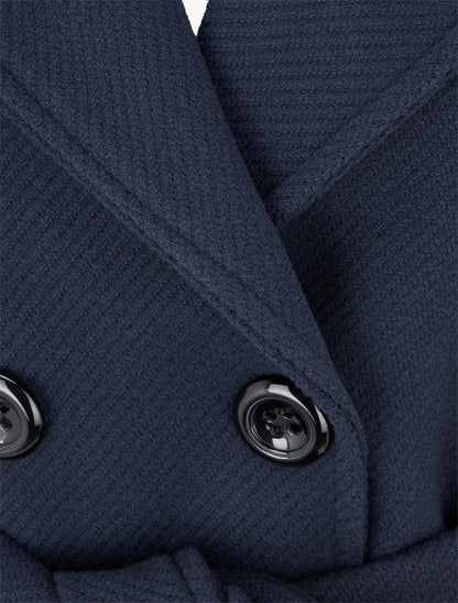 Manteau droit uni ceinturé - Marine - 3
