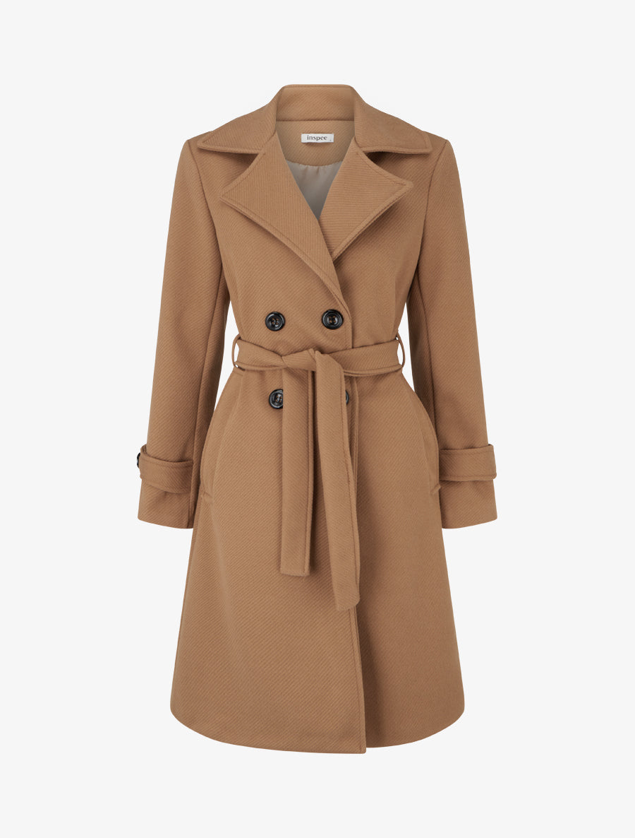 Manteau droit uni ceinturé - Camel - 1