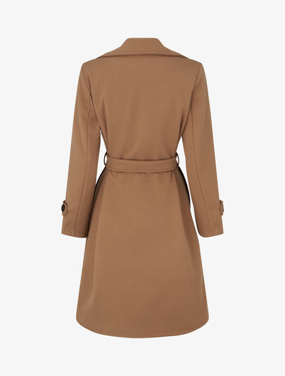 Manteau droit uni ceinturé - Camel - 2