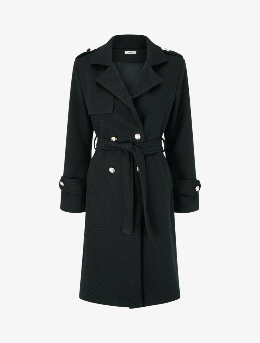Manteau long à col cranté - Noir - 1