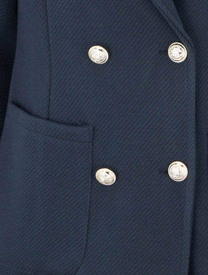 Manteau en laine mélangée à poches plaquées - Marine - 3