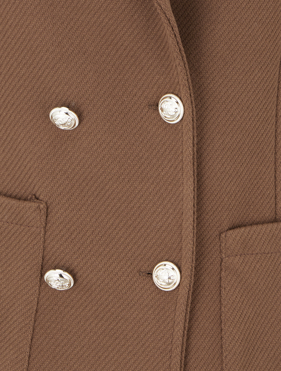 Manteau en laine mélangée à poches plaquées - Marron - 3