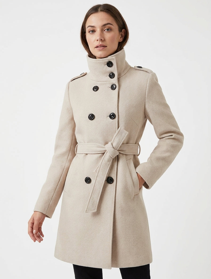 Lange jas met opstaande kraag - Beige