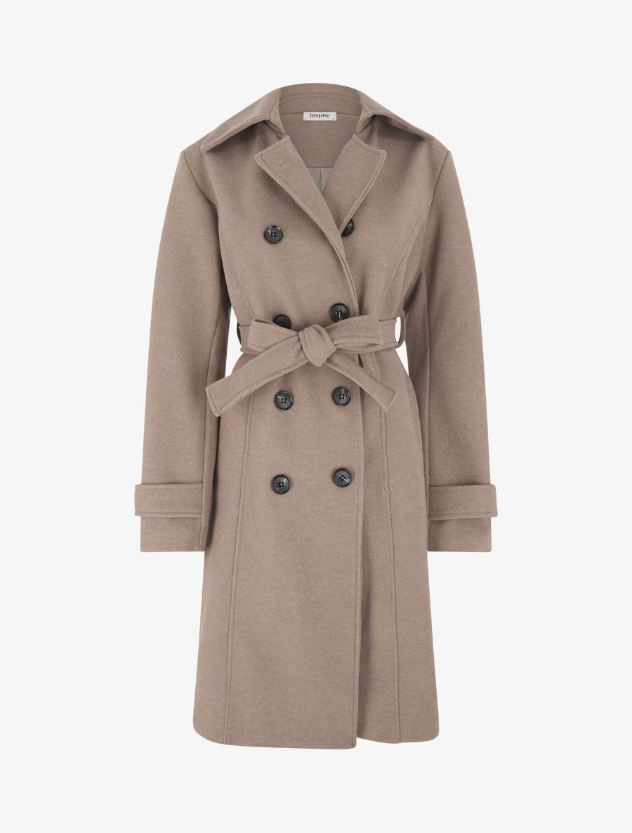 Manteau long croisé basique - Taupe - 1
