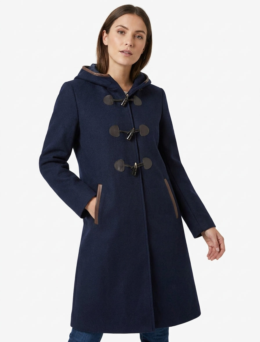 Dufflecoat met contrasterende sluitingen - Marine