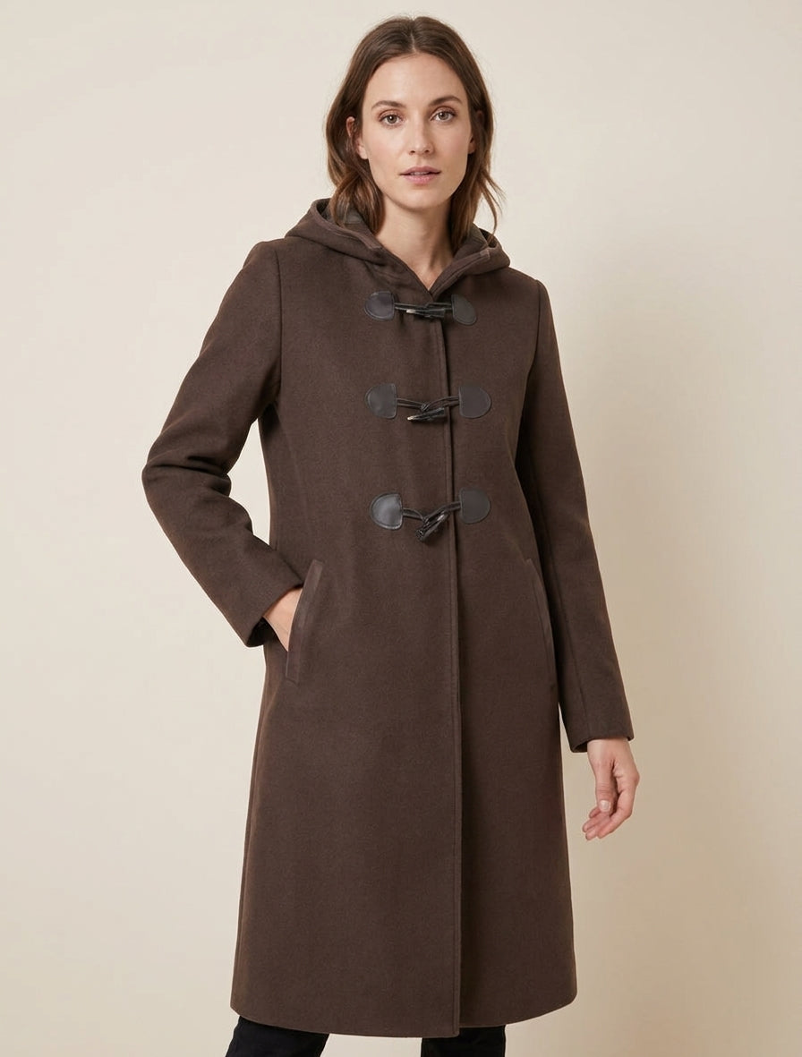 Dufflecoat met contrasterende sluitingen - Bruin