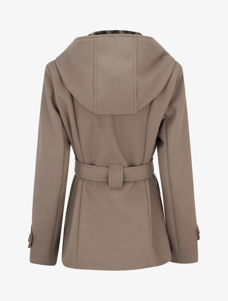 Manteau uni à capuche imprimée amovible - Taupe - 2