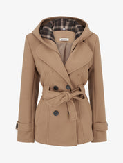 Manteau uni à capuche imprimée amovible - Camel - 1