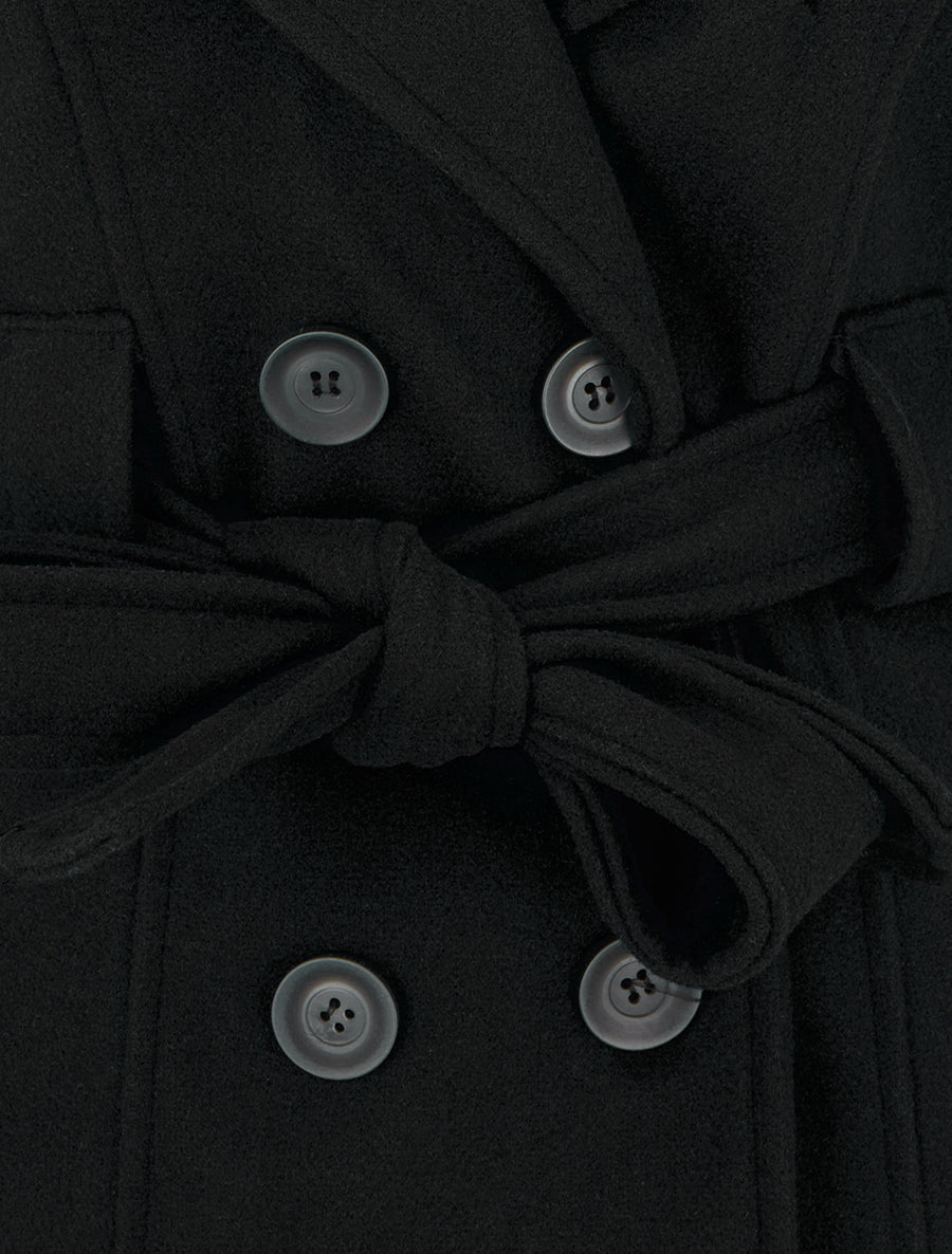 Manteau uni à capuche imprimée amovible - Noir - 3