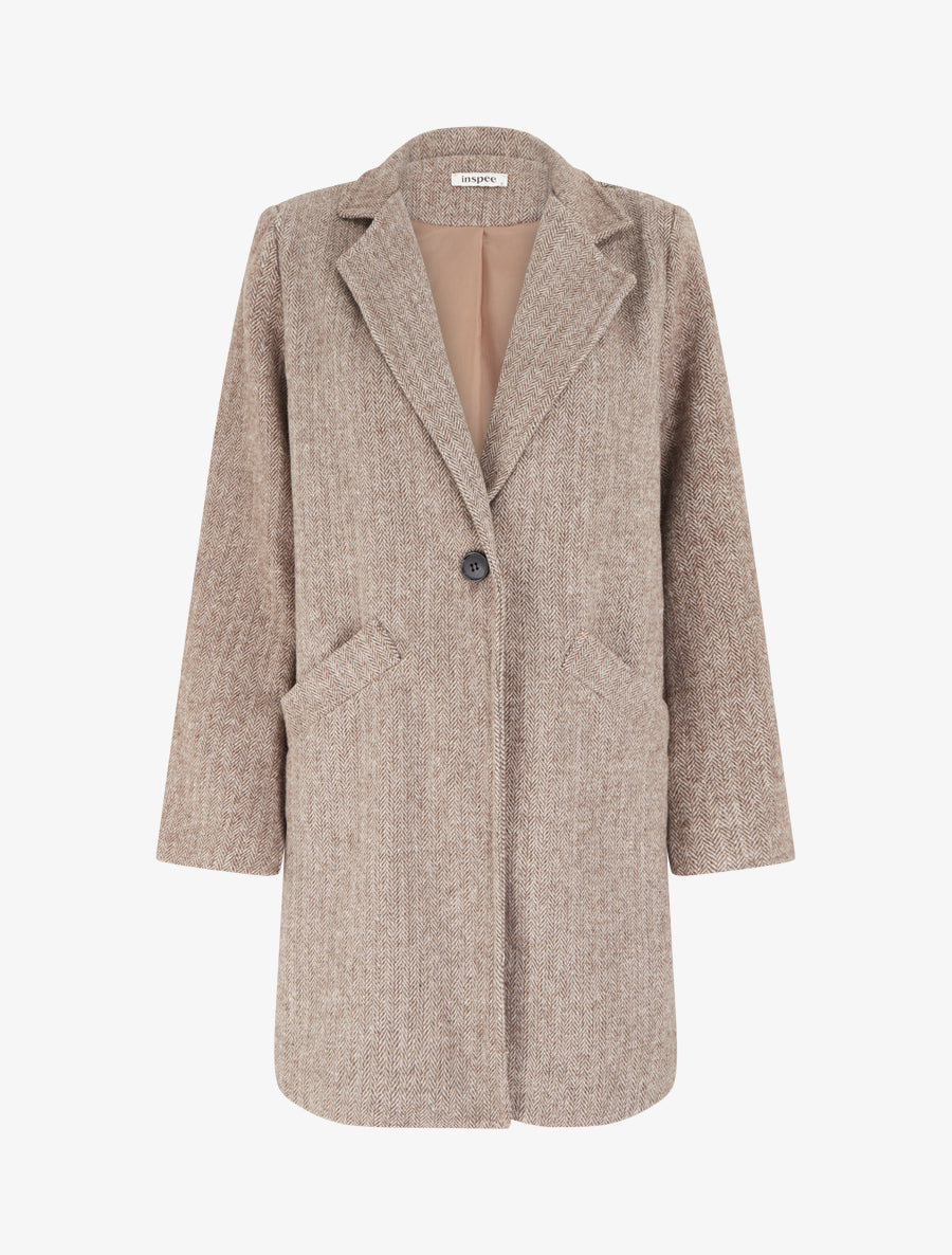 Manteau boutonné imprimé chevron - Camel - 1