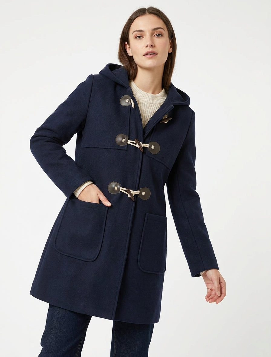 Lange rechte duffelcoat - Marine