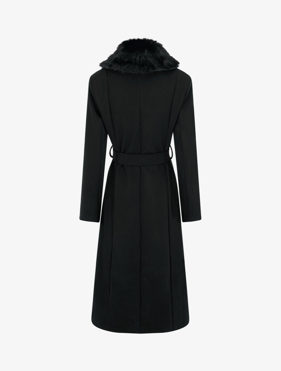 Manteau à col en fourrure synthétique amovible - Noir - 2