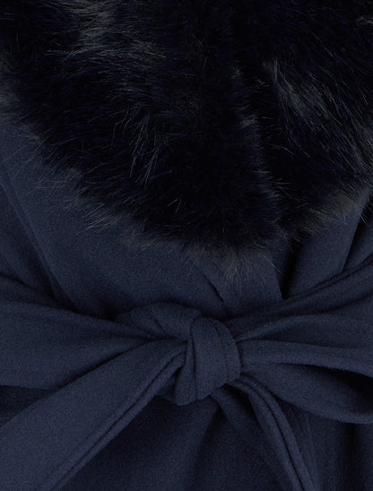 Manteau à col en fourrure synthétique amovible - Marine - 3