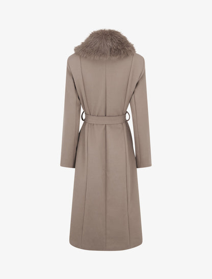 Manteau à col en fourrure synthétique amovible - Taupe - 2