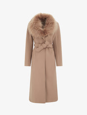 Manteau long ceinturé à fourrure synthétique amovible - Camel - 1