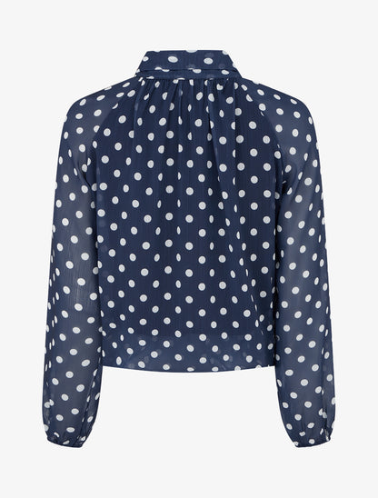 Blouse en voile imprimé à pois - Marine - 2