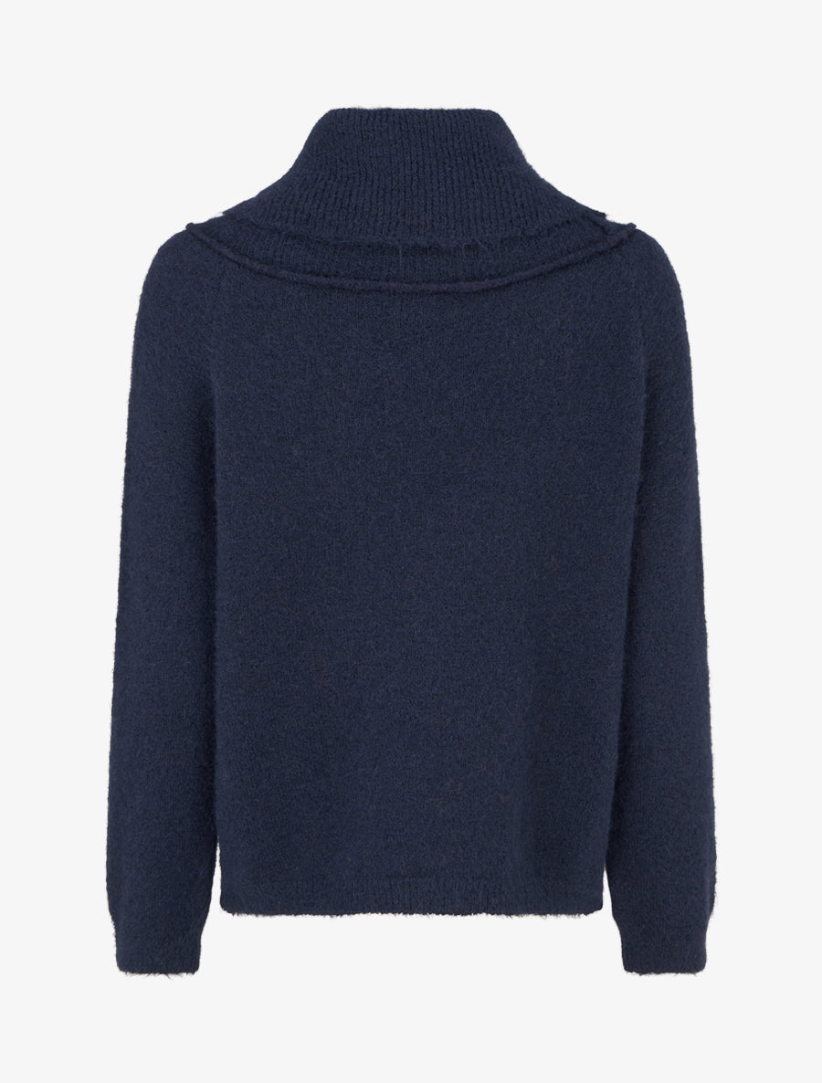 Pull en laine mélangée à col roulé - Marine - 2